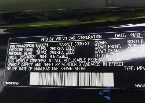 2020 Volvo Xc90 T6 Momentum 7 Passenger from USA, damaged, VIN YV4A22PK8L1580871